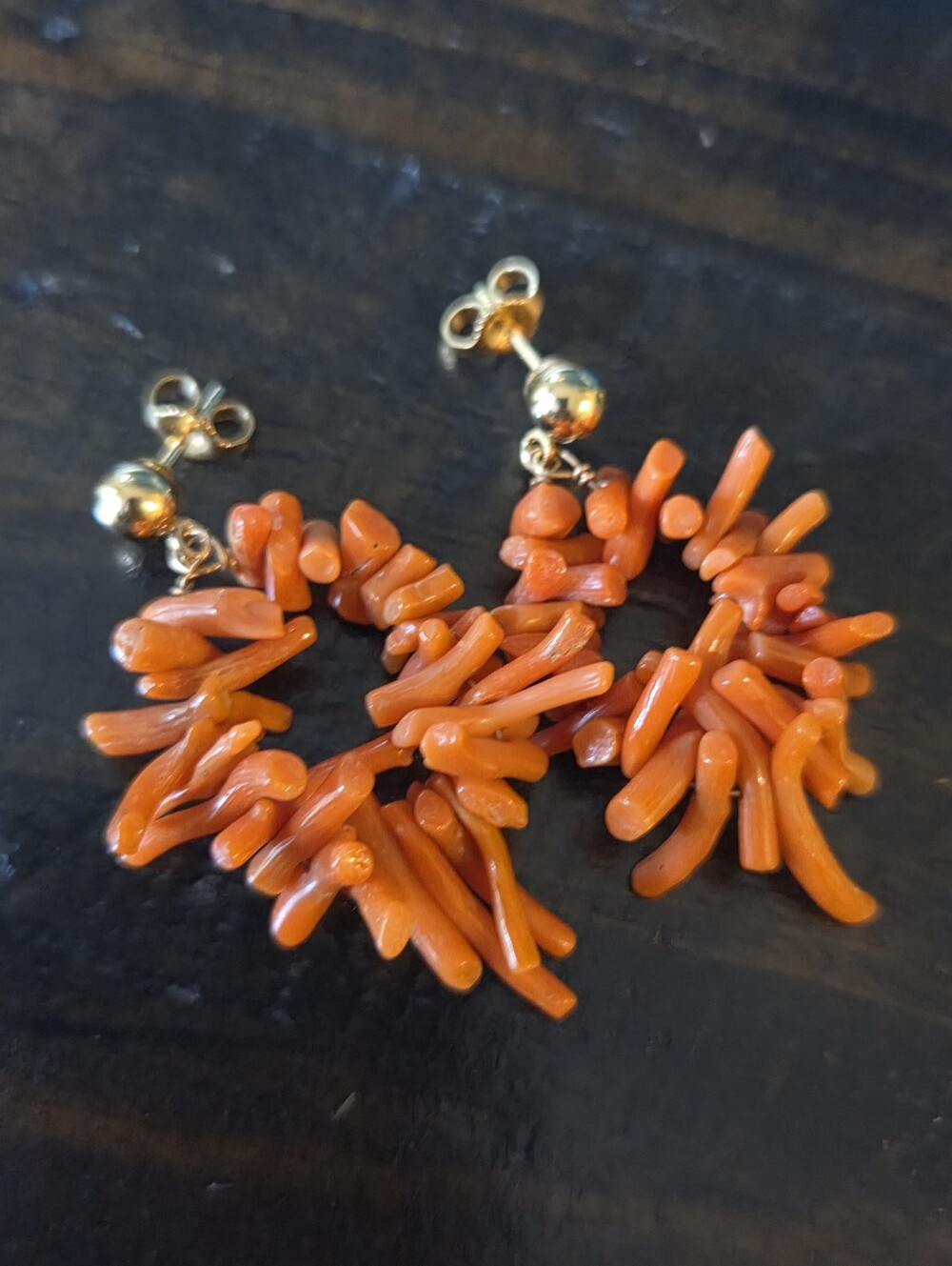 Vintage 14k Solid Gold Red Branch Coral Earrings